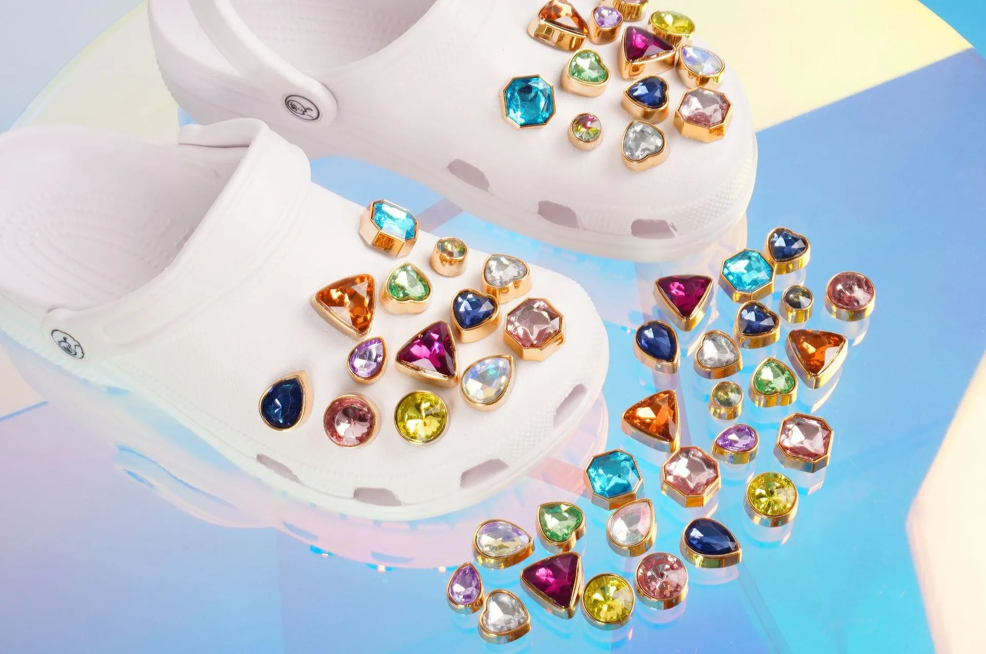 26pcs Shoe Charms Set with Metal Chain, Luxury Jewelry Decoration Charms Pack Bling Rhinestone Accessories