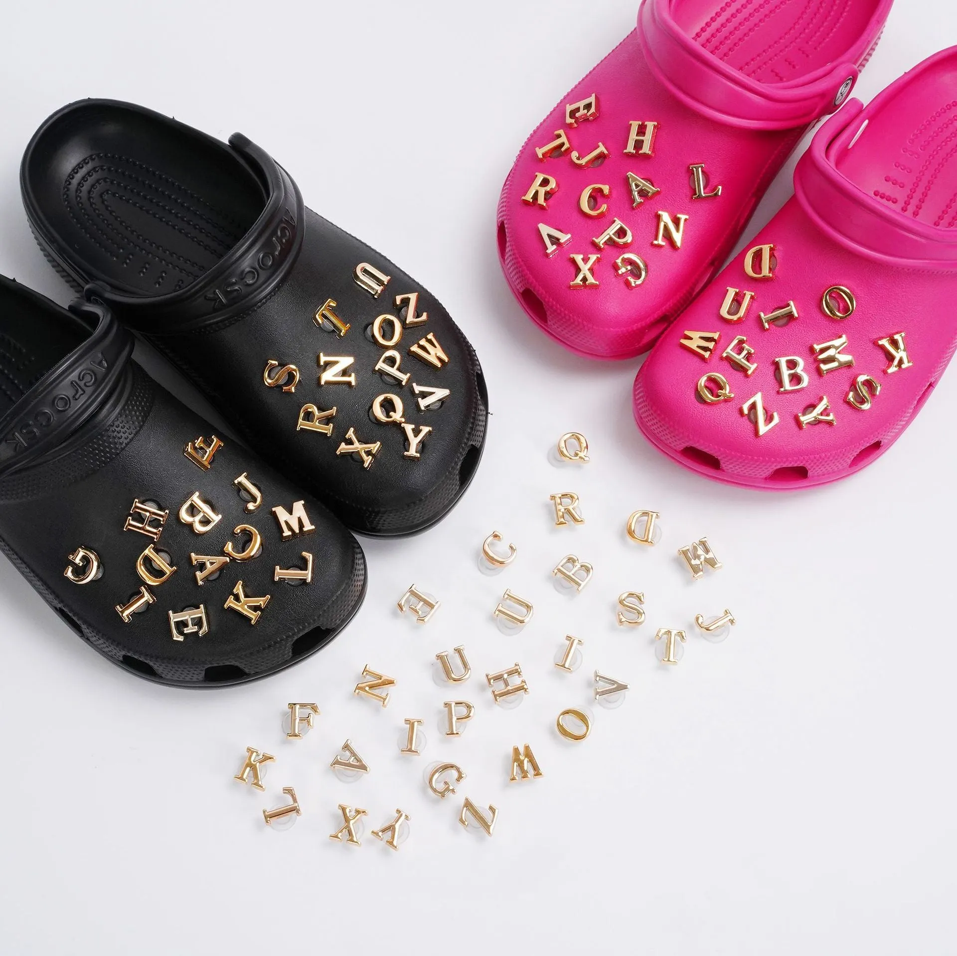 26pcs Shoe Charms Set with Metal Chain, Luxury Jewelry Decoration Charms Pack Bling Rhinestone Accessories