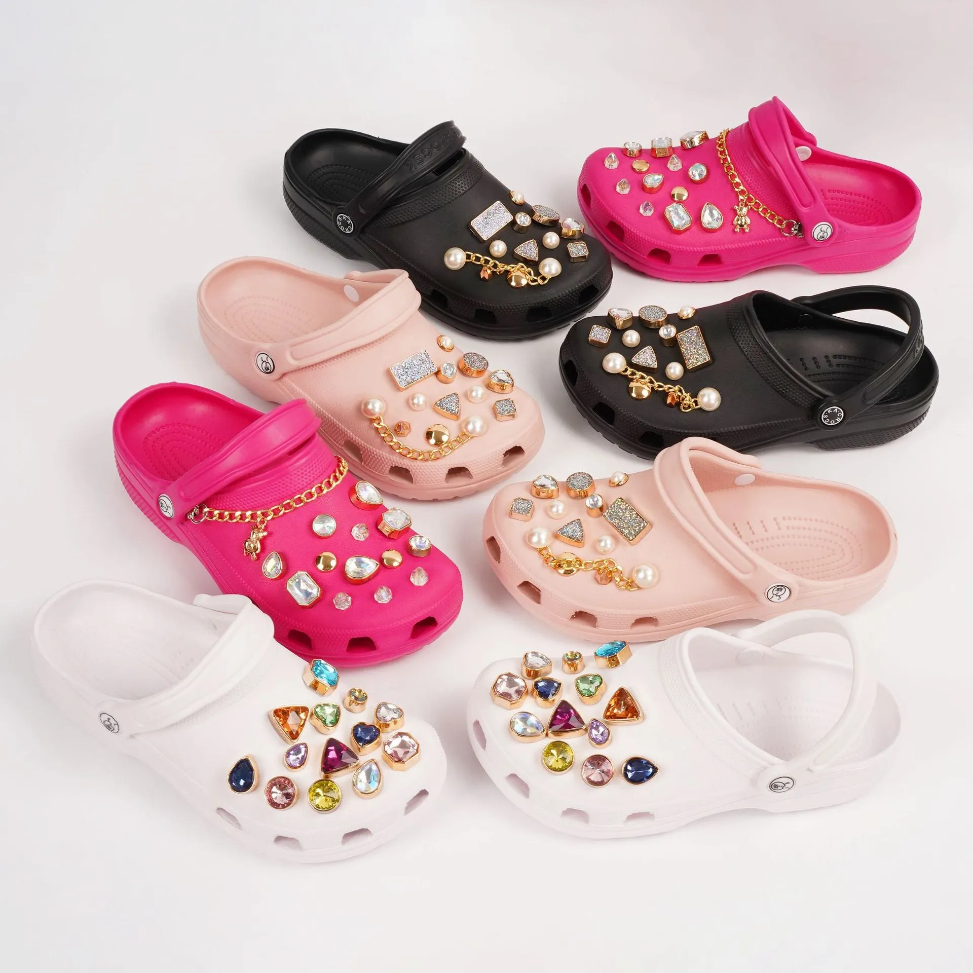 26pcs Shoe Charms Set with Metal Chain, Luxury Jewelry Decoration Charms Pack Bling Rhinestone Accessories