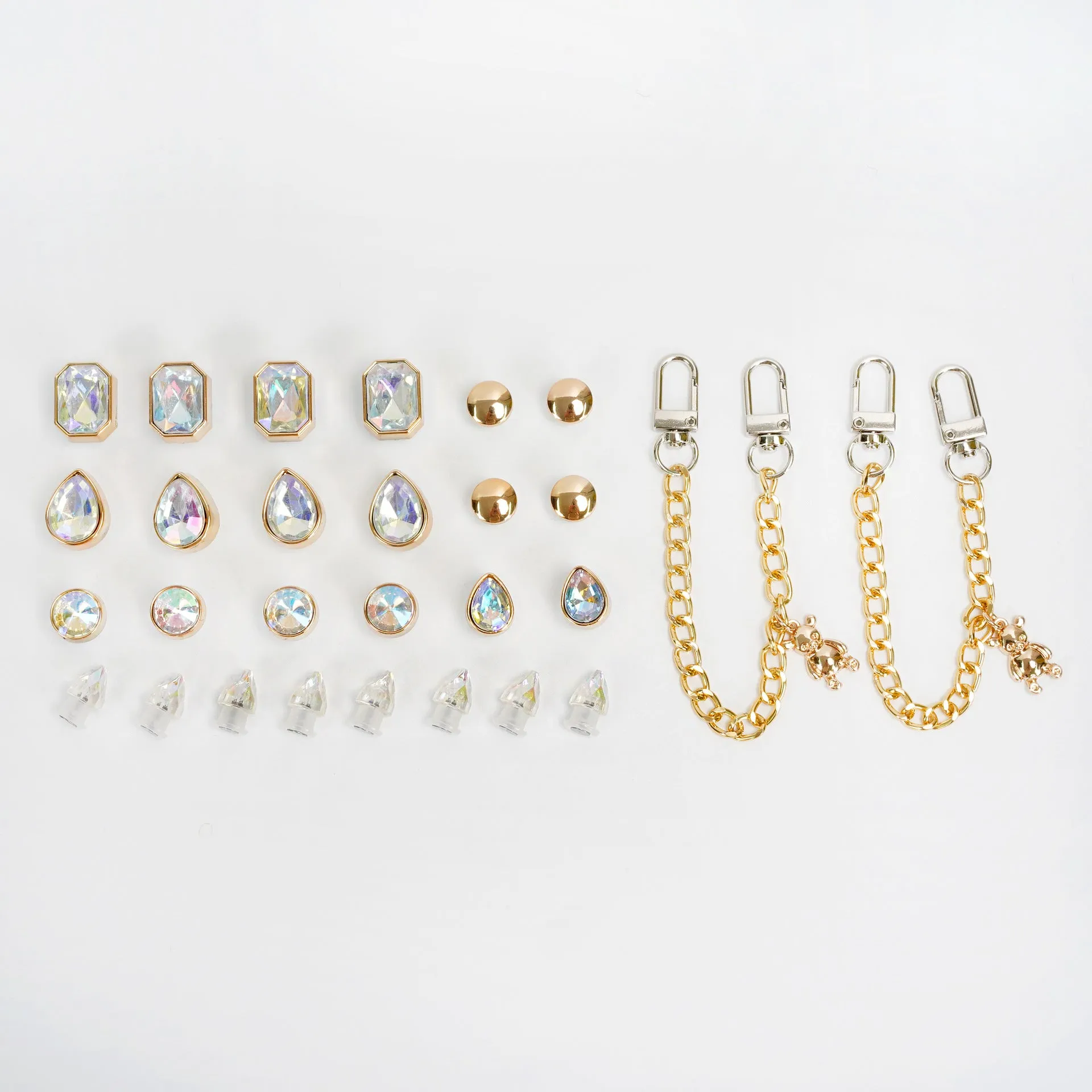 26pcs Shoe Charms Set with Metal Chain, Luxury Jewelry Decoration Charms Pack Bling Rhinestone Accessories