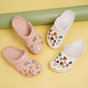 26pcs Shoe Charms Set with Metal Chain, Luxury Jewelry Decoration Charms Pack Bling Rhinestone Accessories