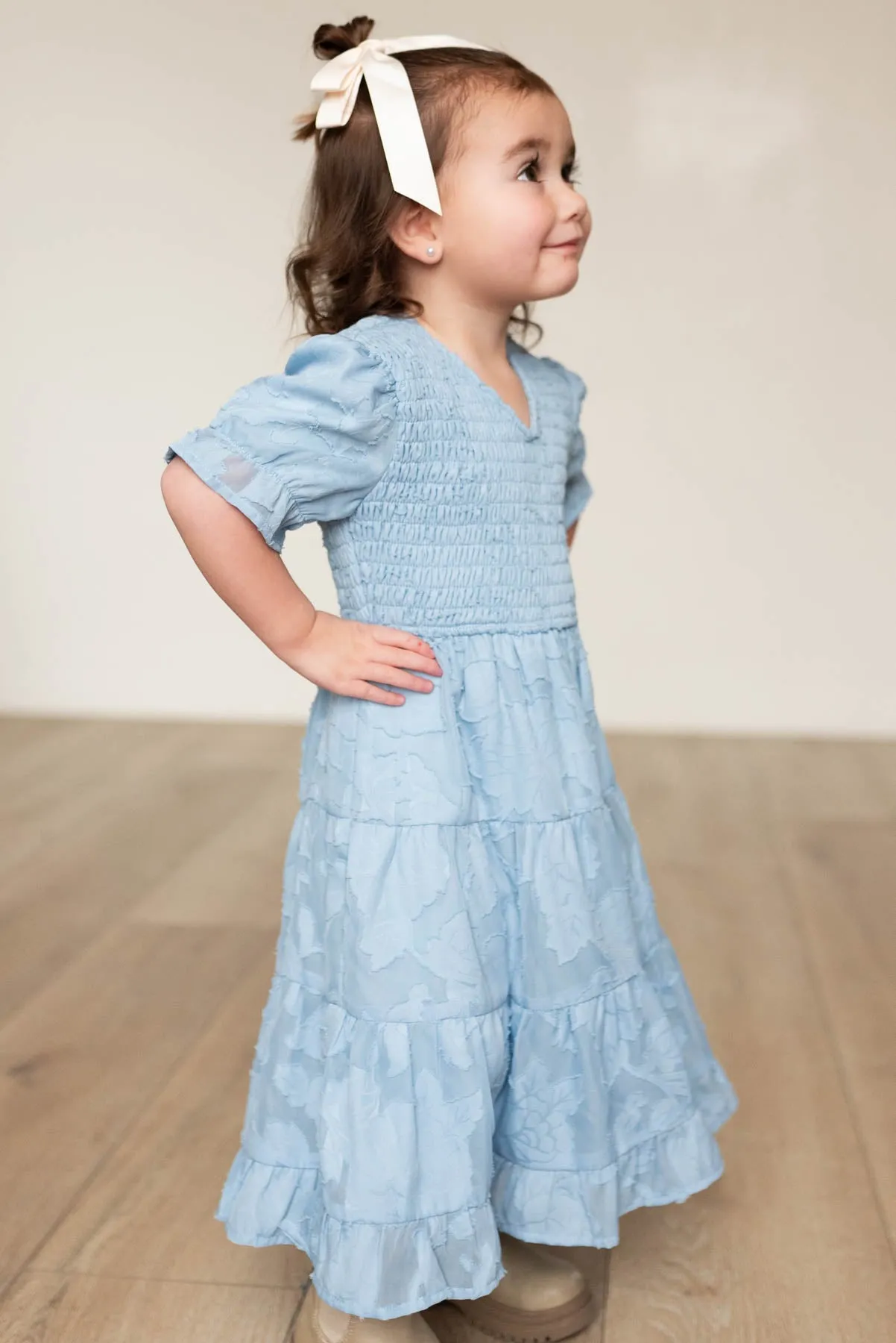 Audra Blue Floral Tiered Little Girl Dress