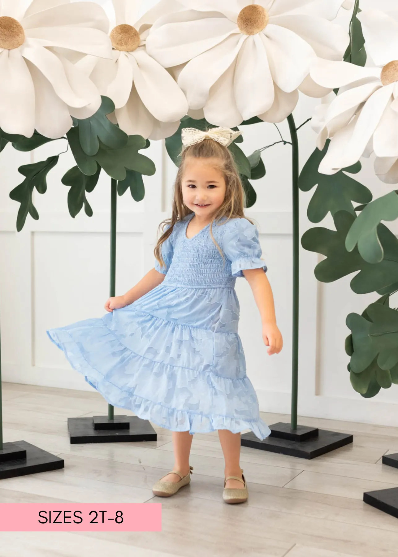 Audra Blue Floral Tiered Little Girl Dress