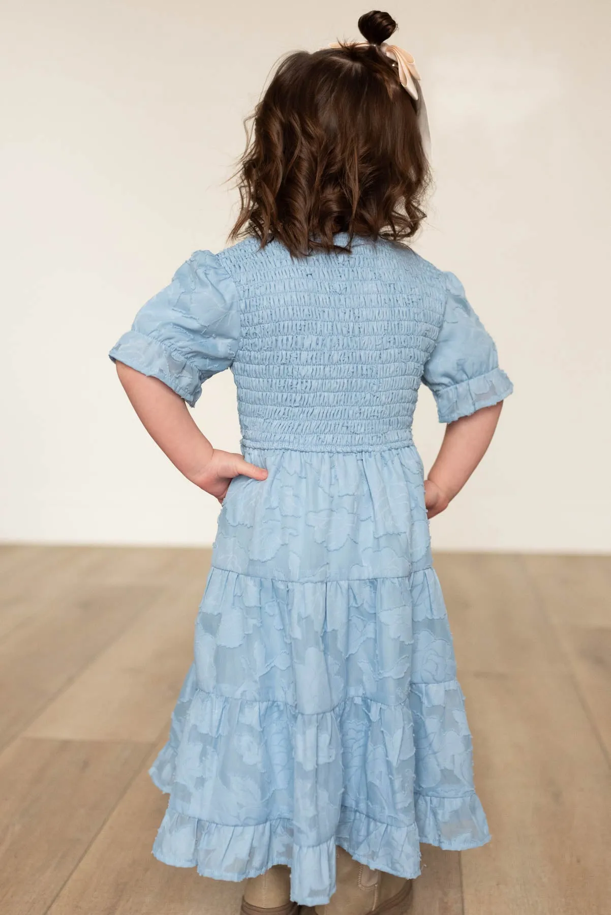 Audra Blue Floral Tiered Little Girl Dress