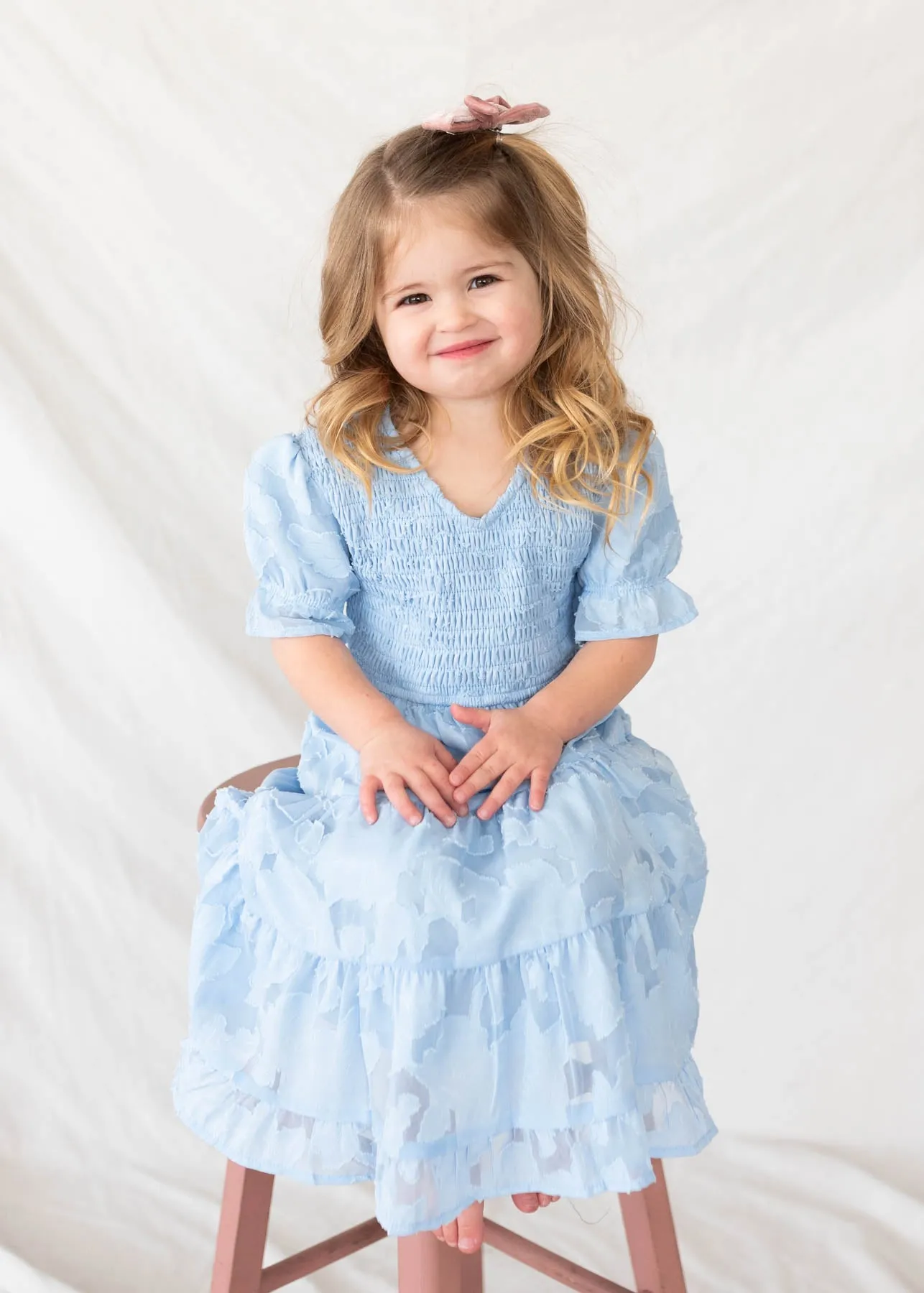 Audra Blue Floral Tiered Little Girl Dress