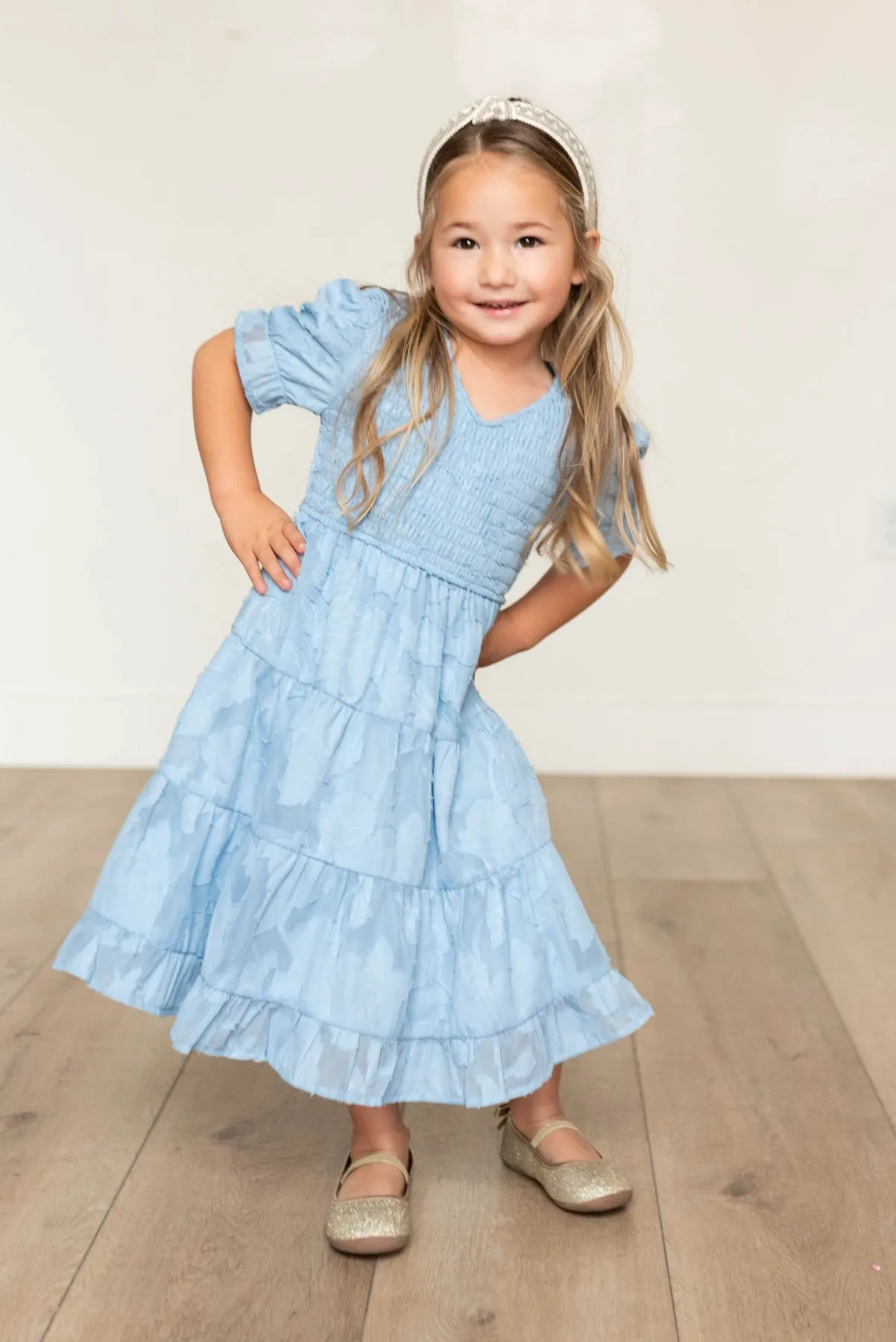 Audra Blue Floral Tiered Little Girl Dress