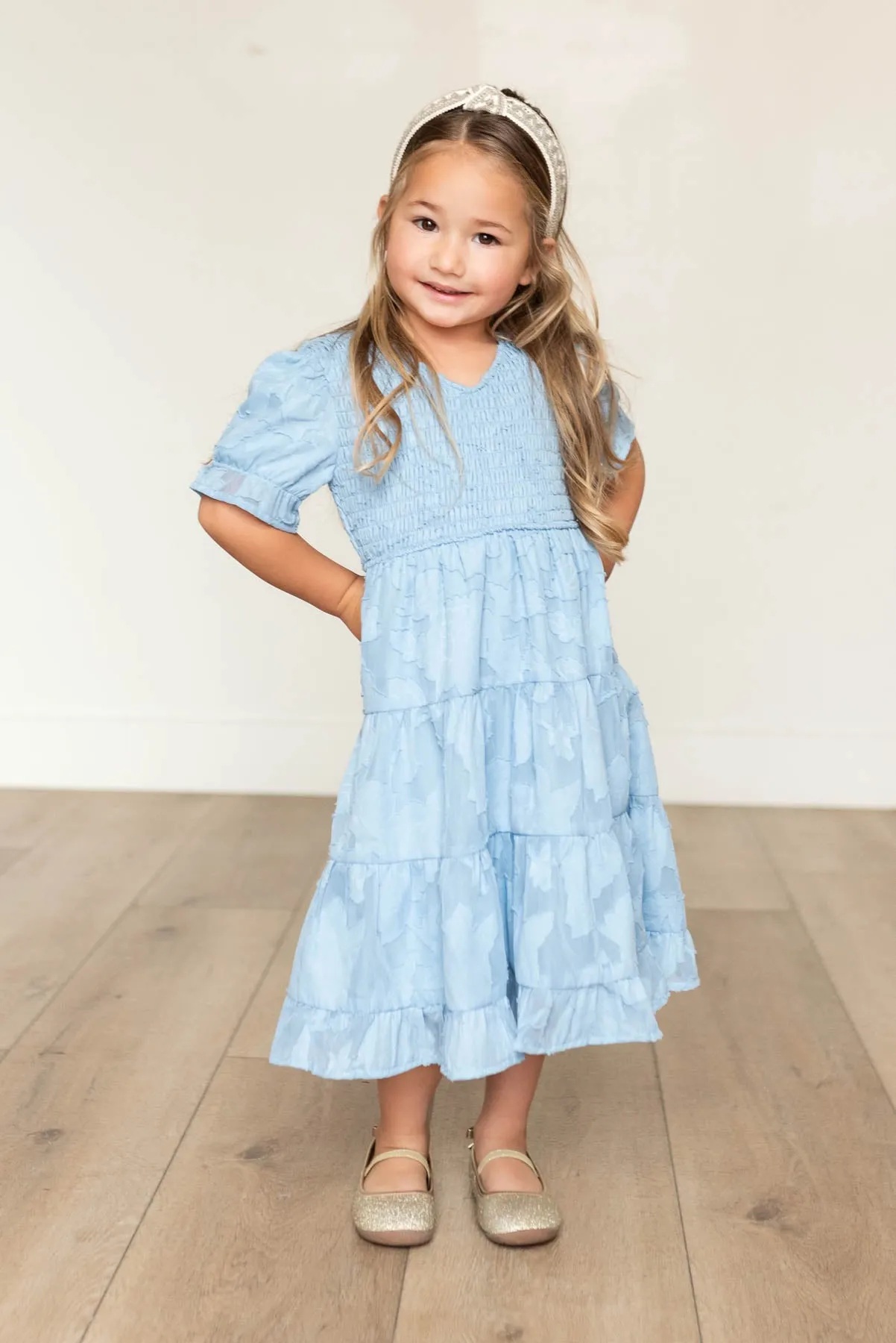 Audra Blue Floral Tiered Little Girl Dress