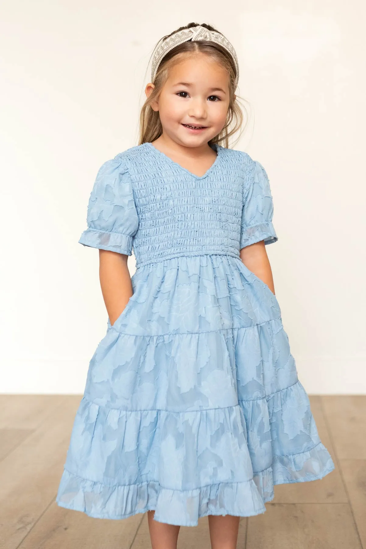 Audra Blue Floral Tiered Little Girl Dress