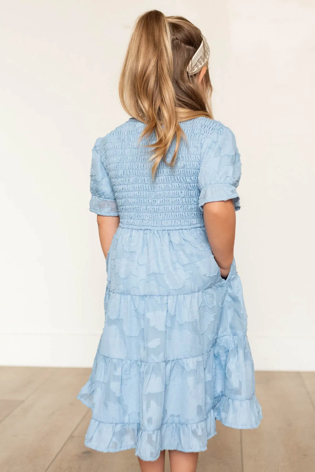 Audra Blue Floral Tiered Little Girl Dress