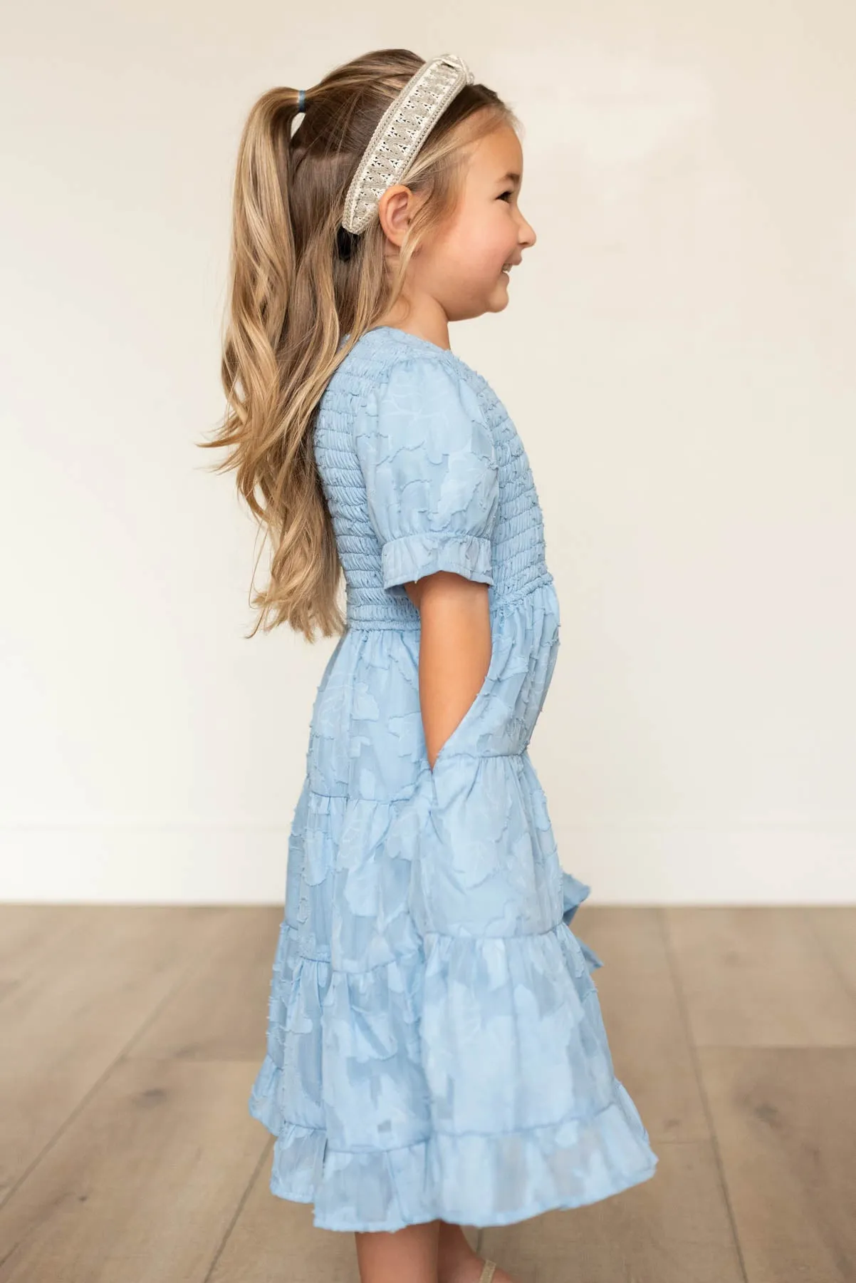 Audra Blue Floral Tiered Little Girl Dress