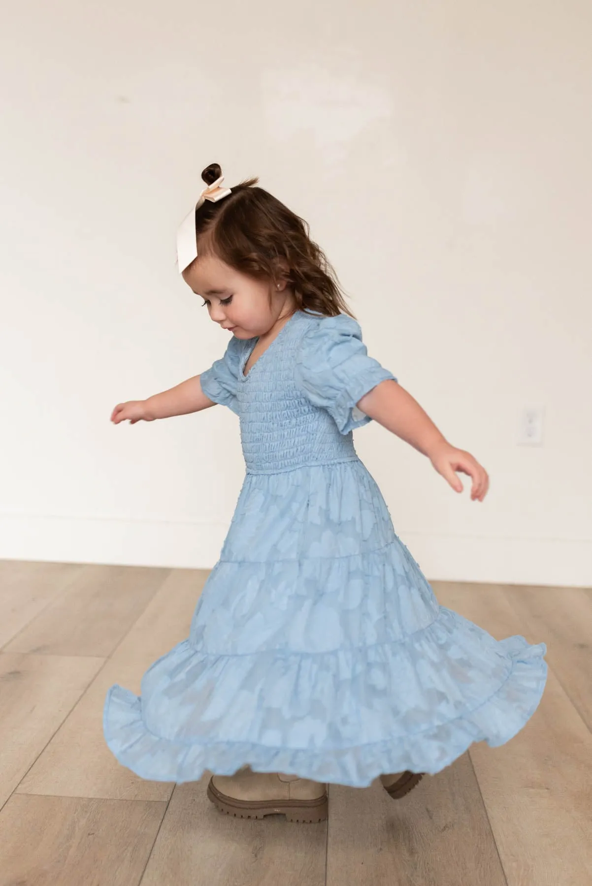 Audra Blue Floral Tiered Little Girl Dress
