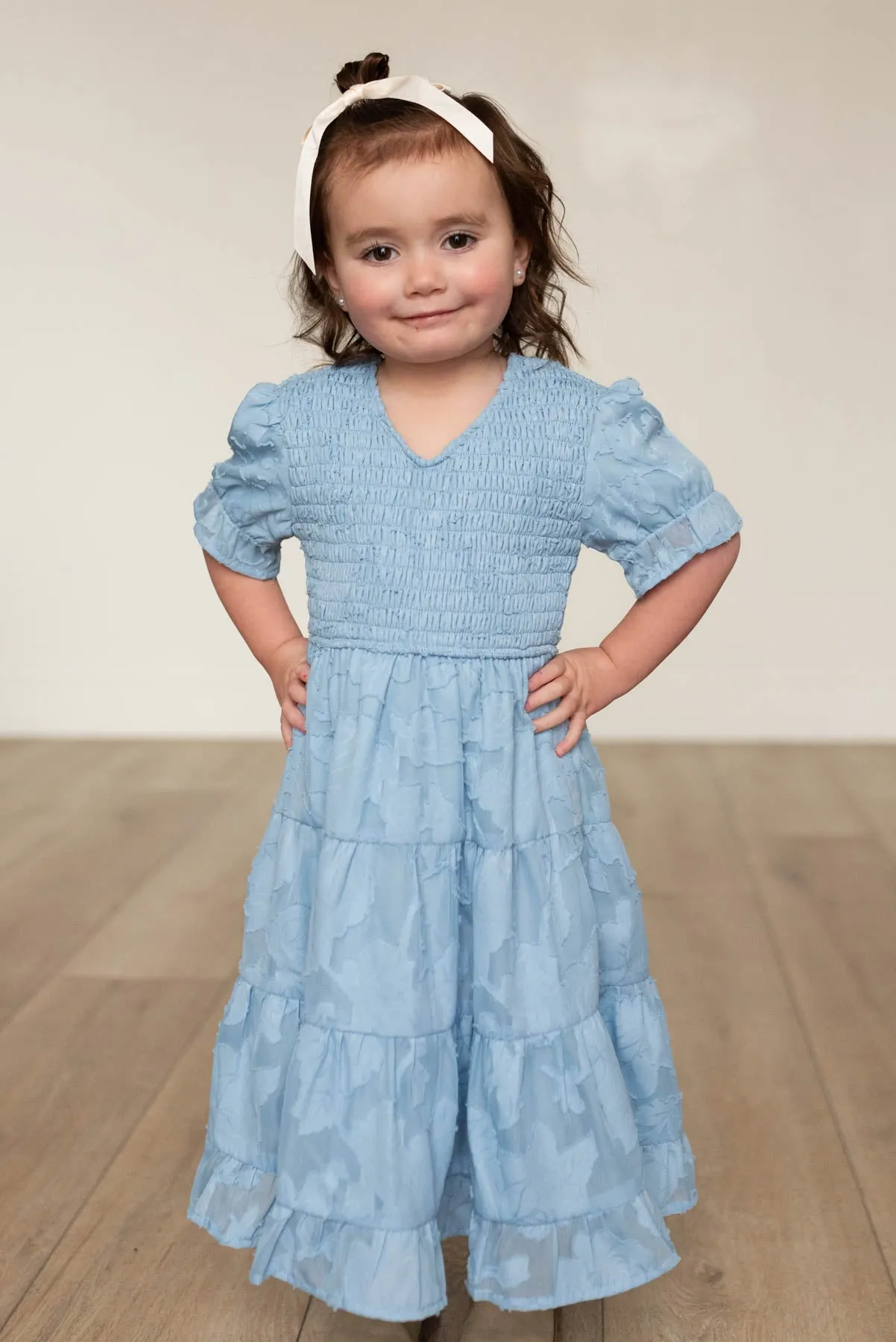 Audra Blue Floral Tiered Little Girl Dress