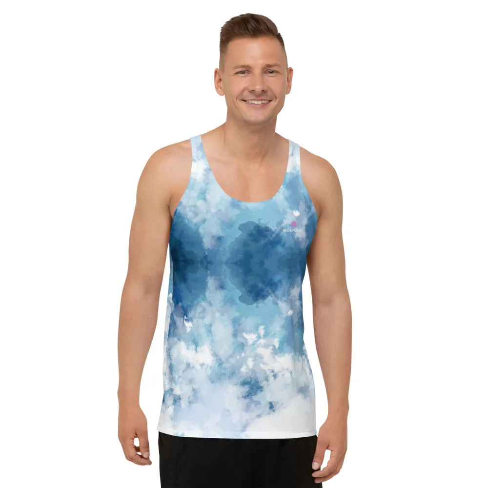 Blue Abstract Unisex Tank Top, Men's or Women's Designer Premium Tank Top-Made in USA/EU/MX