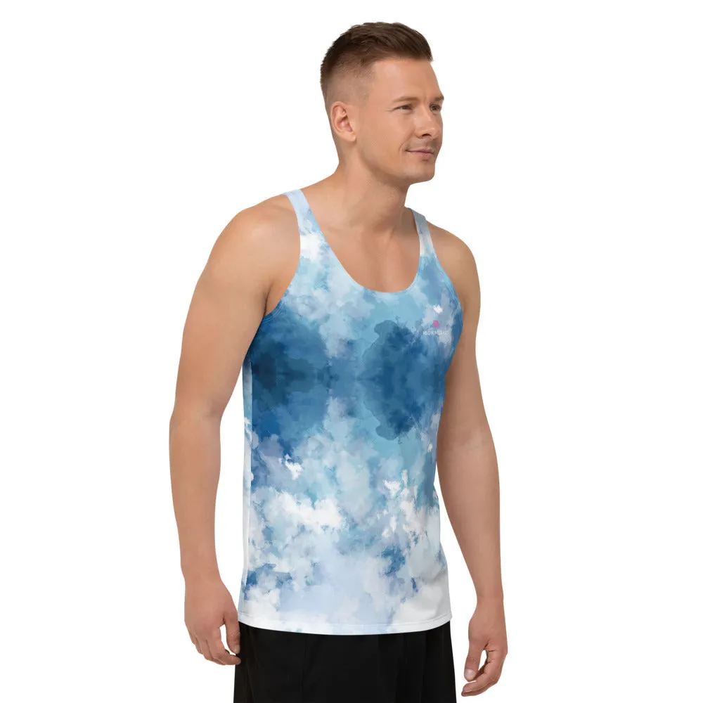 Blue Abstract Unisex Tank Top, Men's or Women's Designer Premium Tank Top-Made in USA/EU/MX