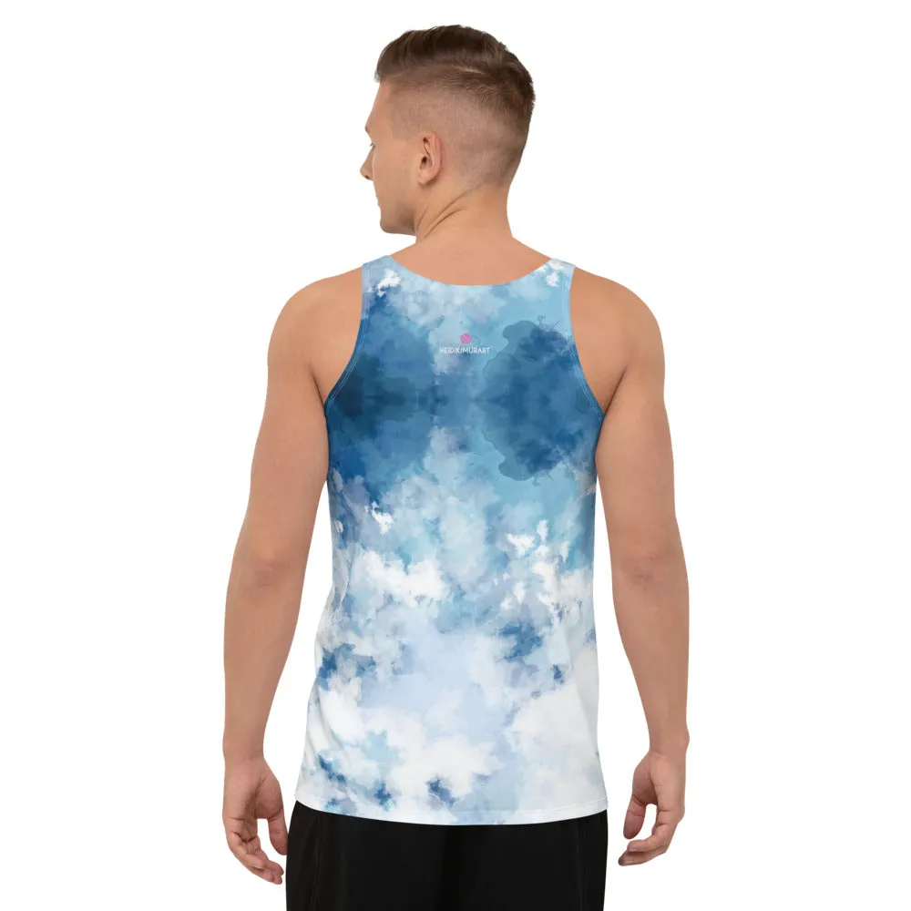 Blue Abstract Unisex Tank Top, Men's or Women's Designer Premium Tank Top-Made in USA/EU/MX