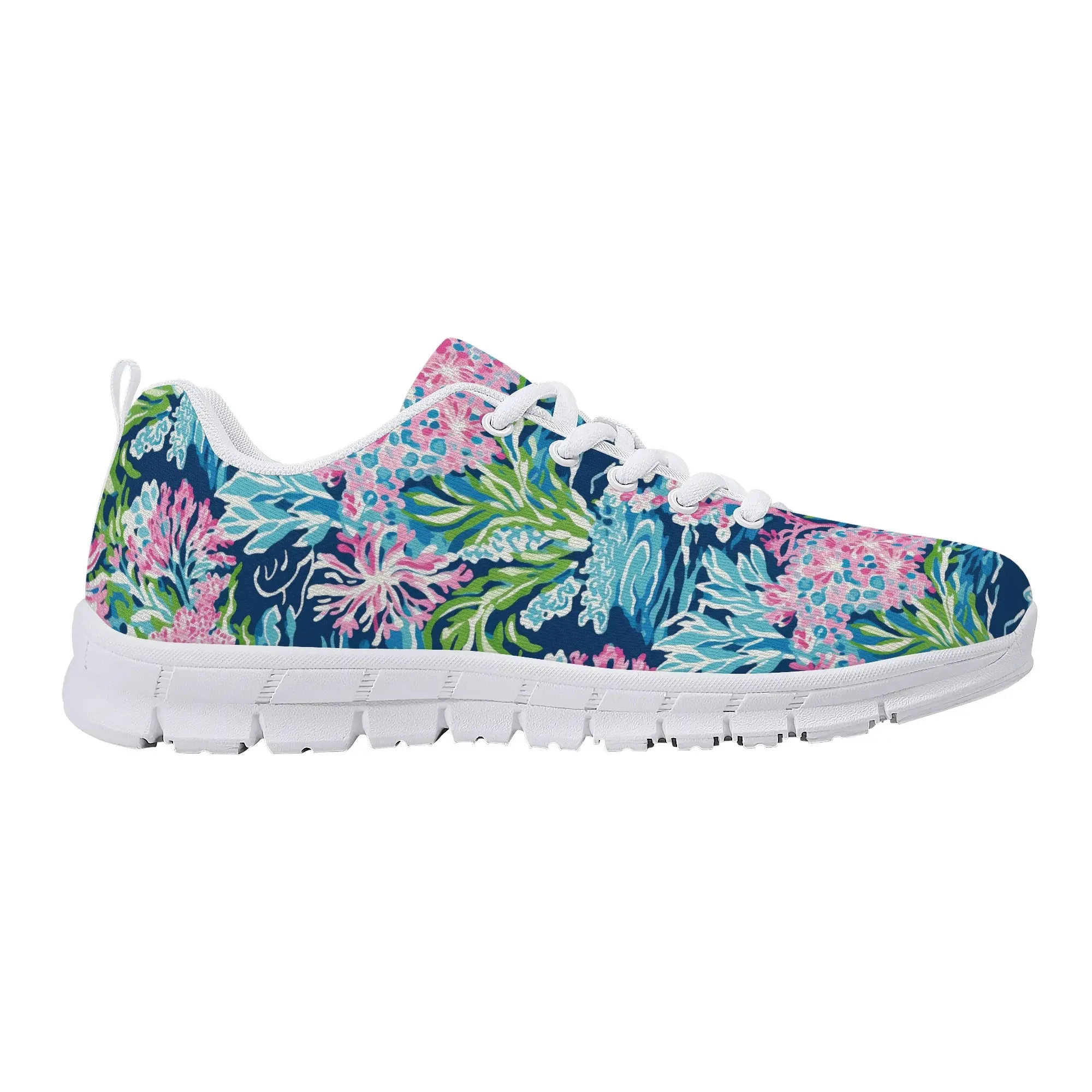 Blush Blossoms: Watercolor Water Garden Adorned with Pink Flowers Womens EVA Mesh Running Shoes US5-US12