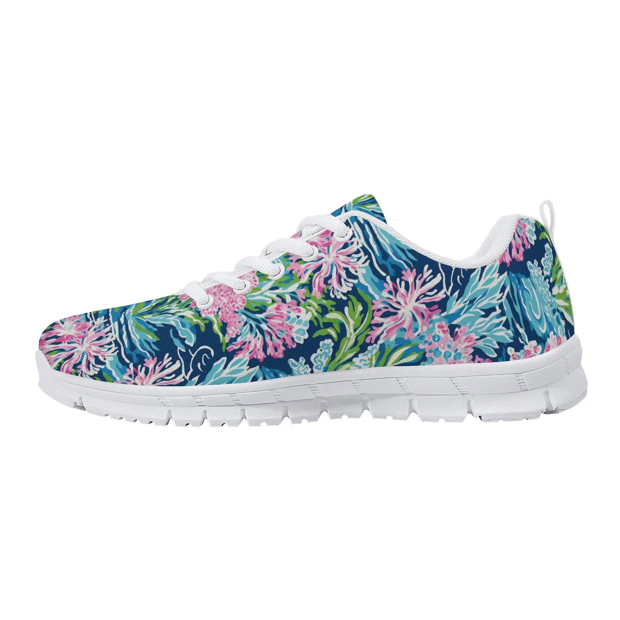 Blush Blossoms: Watercolor Water Garden Adorned with Pink Flowers Womens EVA Mesh Running Shoes US5-US12