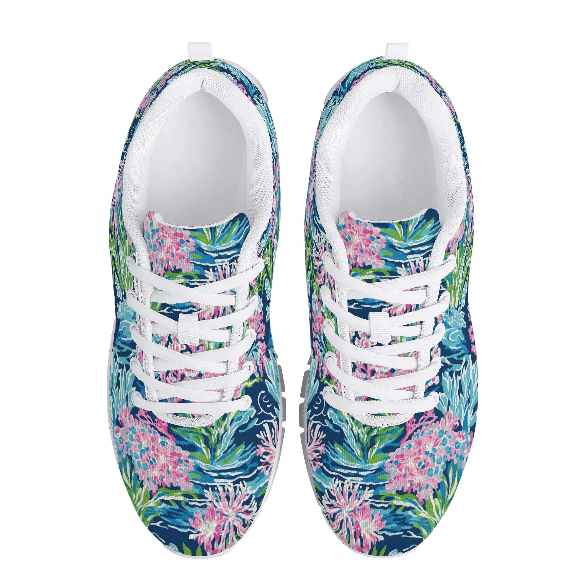 Blush Blossoms: Watercolor Water Garden Adorned with Pink Flowers Womens EVA Mesh Running Shoes US5-US12