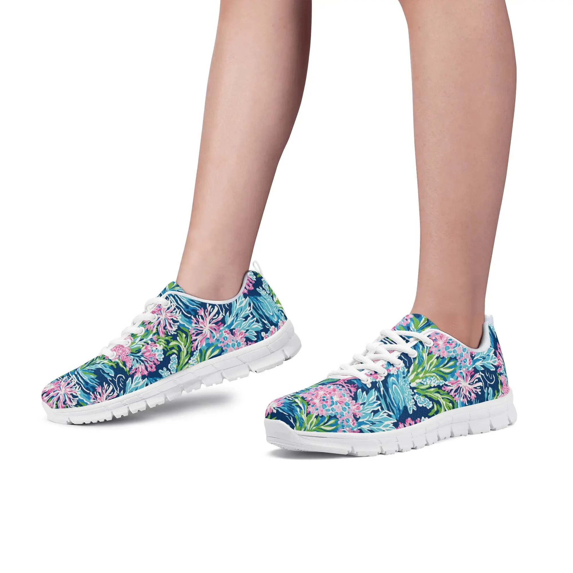 Blush Blossoms: Watercolor Water Garden Adorned with Pink Flowers Womens EVA Mesh Running Shoes US5-US12