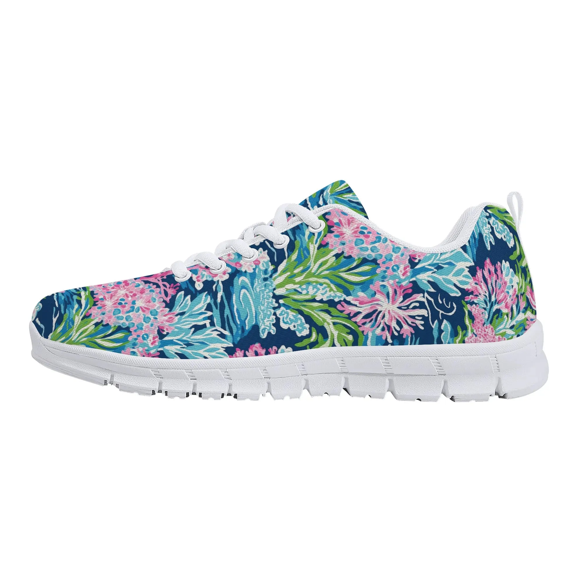 Blush Blossoms: Watercolor Water Garden Adorned with Pink Flowers Womens EVA Mesh Running Shoes US5-US12