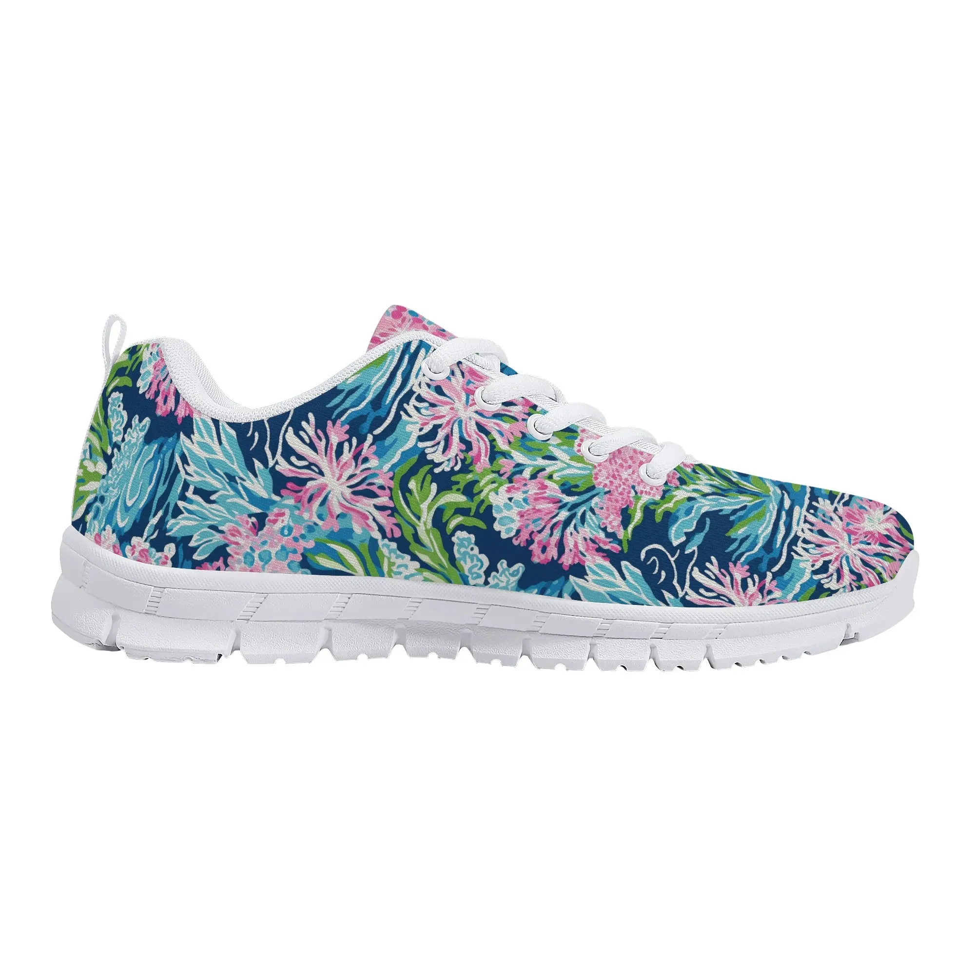 Blush Blossoms: Watercolor Water Garden Adorned with Pink Flowers Womens EVA Mesh Running Shoes US5-US12