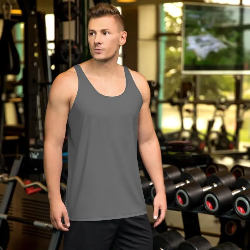 Gray Unisex Tank Top, Dark Gray Solid Color Print Premium Men's Tank Top-Made in USA