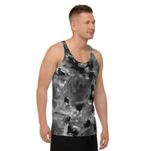 Grey Floral Print Tank Top, Abstract Floral Rose Designer Men's or Women's Tanks-Made in USA/EU