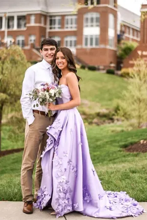 Kateprom Graceful Satin Sweetheart Neckline High Low Length A line Prom Dresses With Appliqued KPP1450