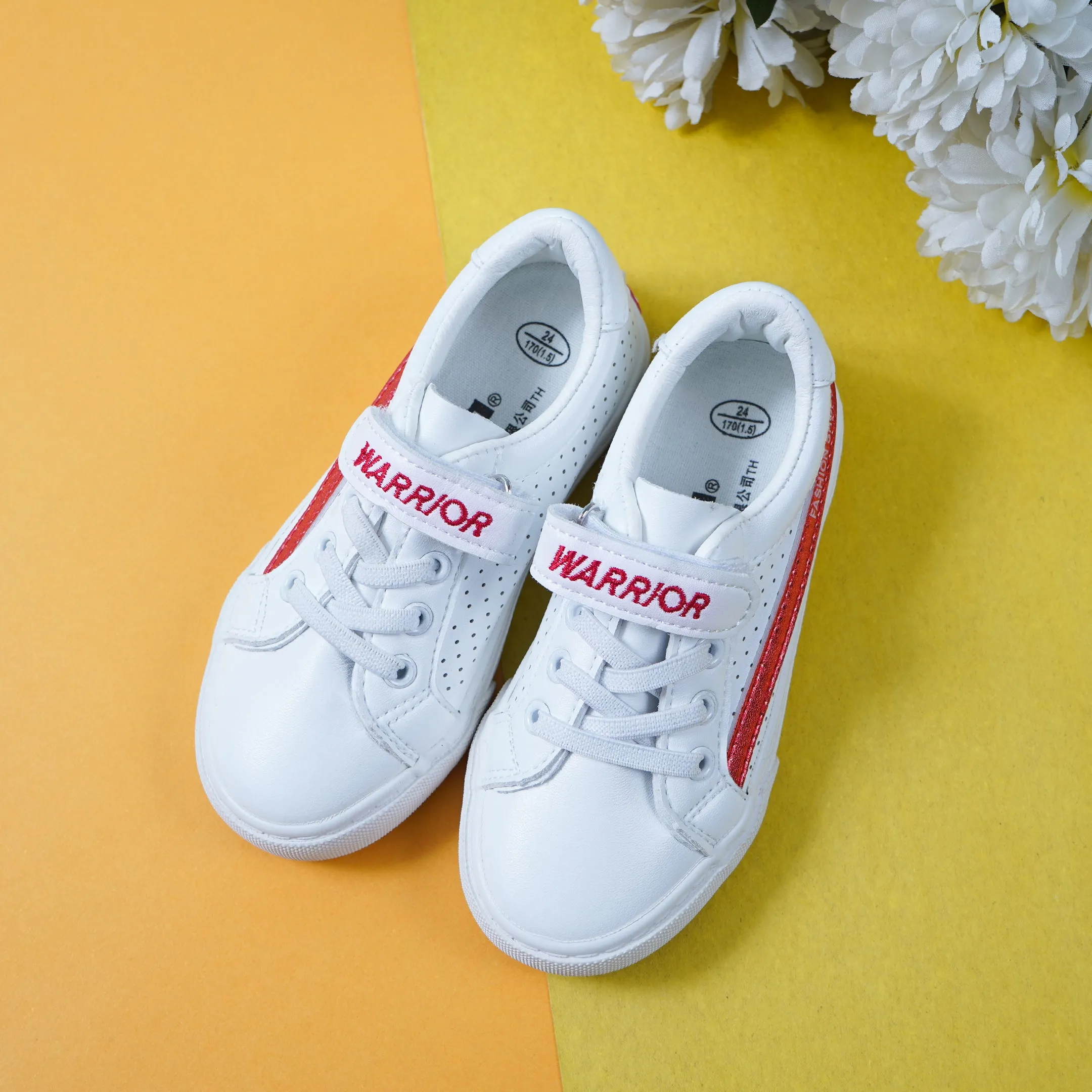 Kids Sneakers White & Red Stripe - Sunshine