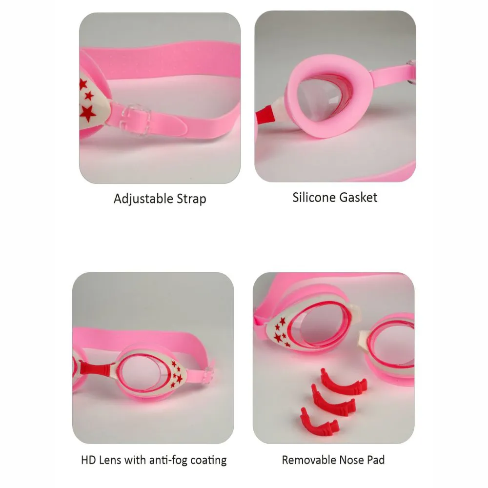 Little Surprise Box , Starry Pink  Anti Fog UV Protection Leakproof Design Swim Goggles for Kids, 3yrs  - 8yrs