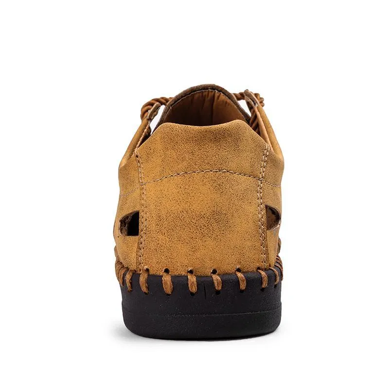 Men's Breathable Leather Large Size Stitching Hollow Out Water Shoes