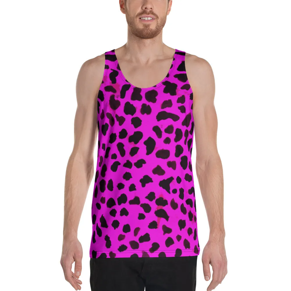 Pink Cow Print Tank Top, Animal Print Stylish Men's Unisex Tank Top - Made in USA (US Size: XS-2XL)