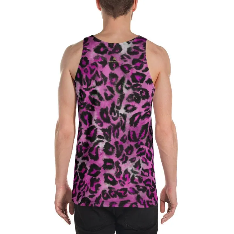Pink Leopard Men's Tank, Sexy Animal Print Premium Best Unisex Tank Top-Made in USA/EU