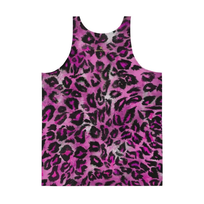 Pink Leopard Men's Tank, Sexy Animal Print Premium Best Unisex Tank Top-Made in USA/EU