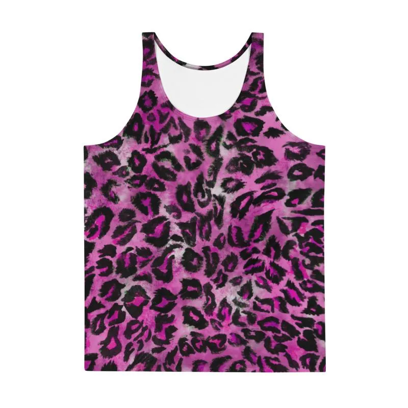 Pink Leopard Men's Tank, Sexy Animal Print Premium Best Unisex Tank Top-Made in USA/EU