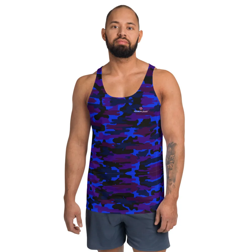 Purple Camo Unisex Tank Top, Camouflage Army Military Print Tanks For Women or Men-Made in USA/EU