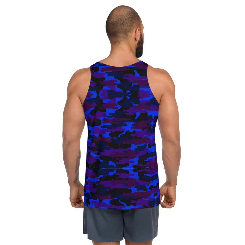 Purple Camo Unisex Tank Top, Camouflage Army Military Print Tanks For Women or Men-Made in USA/EU