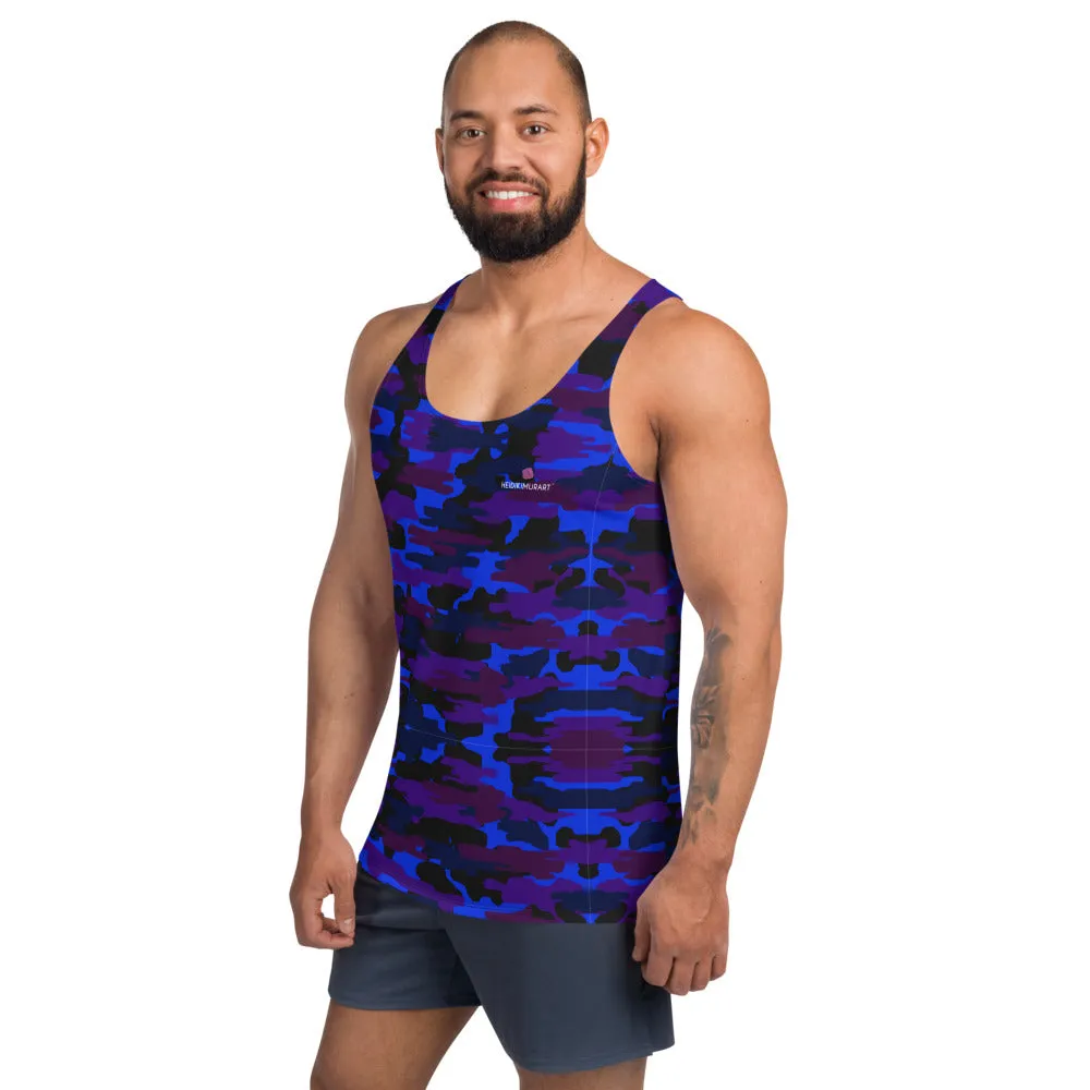 Purple Camo Unisex Tank Top, Camouflage Army Military Print Tanks For Women or Men-Made in USA/EU
