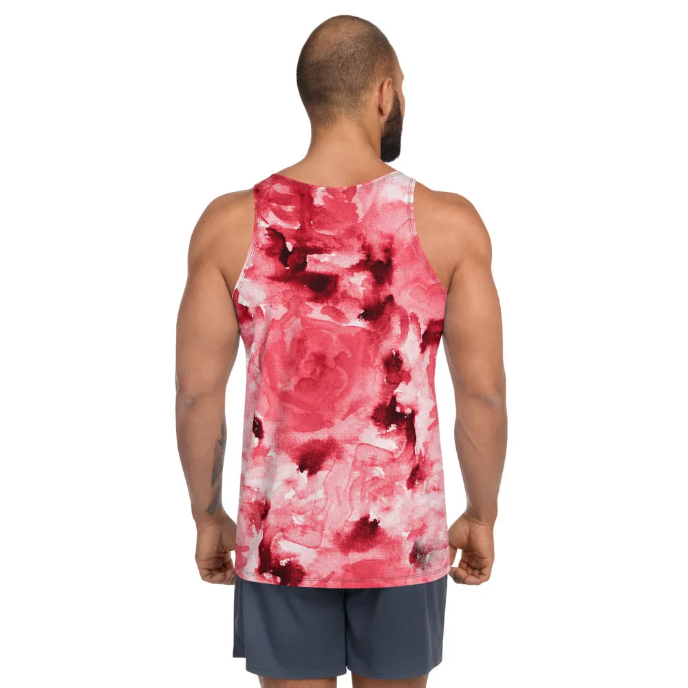 Red Floral Unisex Tank Top, Abstract Flower Print Men's Premium Tank Tops-Made in USA/EU/MX