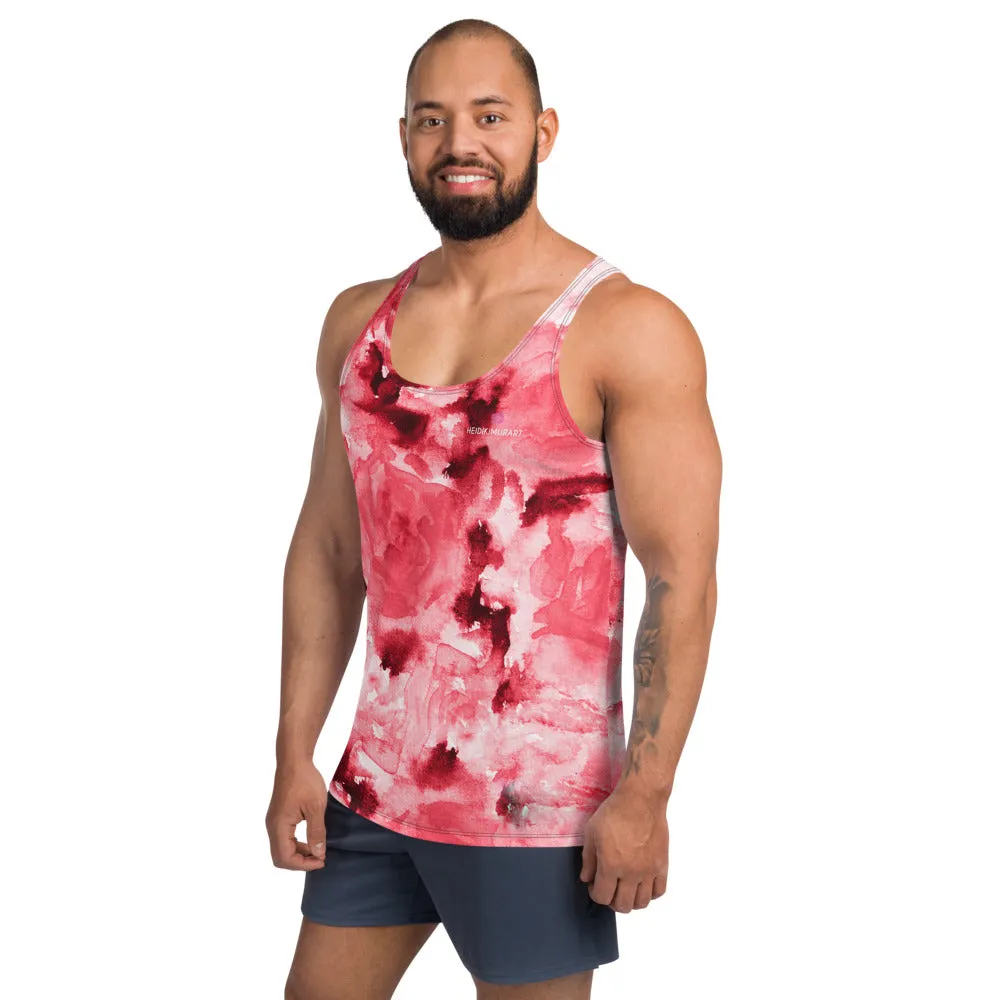 Red Floral Unisex Tank Top, Abstract Flower Print Men's Premium Tank Tops-Made in USA/EU/MX