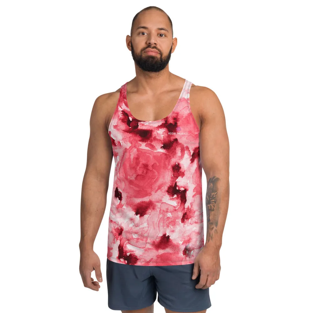 Red Floral Unisex Tank Top, Abstract Flower Print Men's Premium Tank Tops-Made in USA/EU/MX