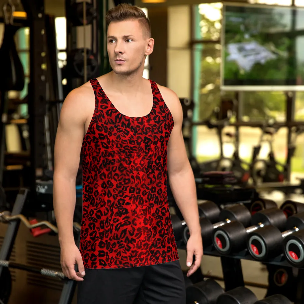 Red Leopard Tank, Cool Leopard Animal Print Premium Unisex Men's/ Women's Tank Top -Made in USA/EU