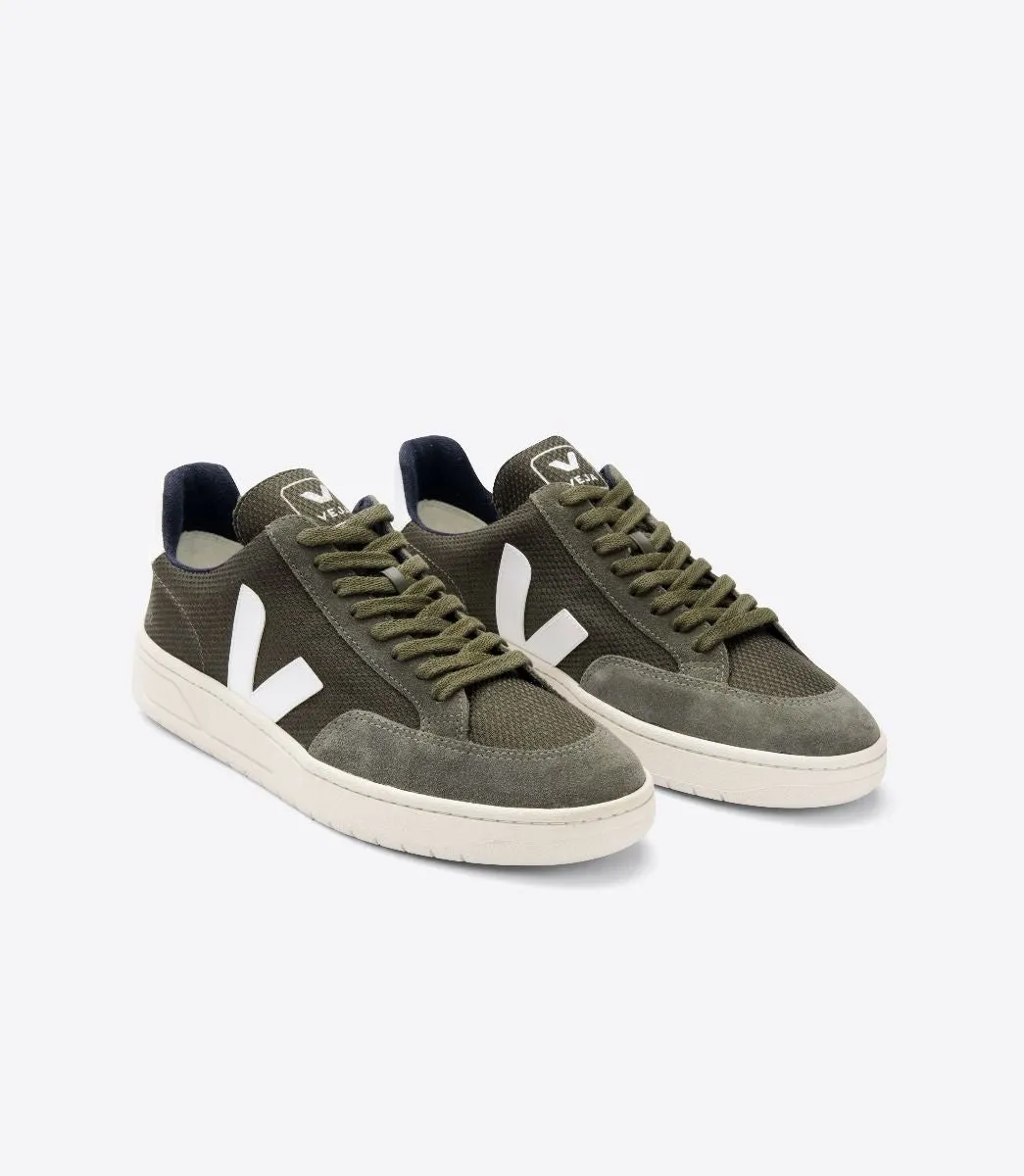 VEJA 11665 V12 Mesh Trainers in Olive and White