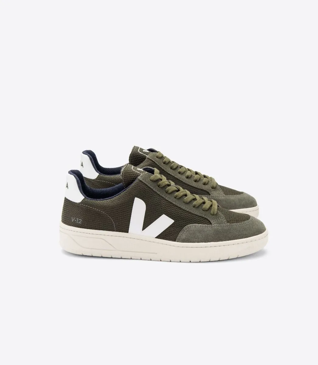 VEJA 11665 V12 Mesh Trainers in Olive and White