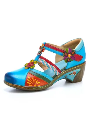Women Bohemian Leather Printing Stitching Non-slip Breathable Sandals